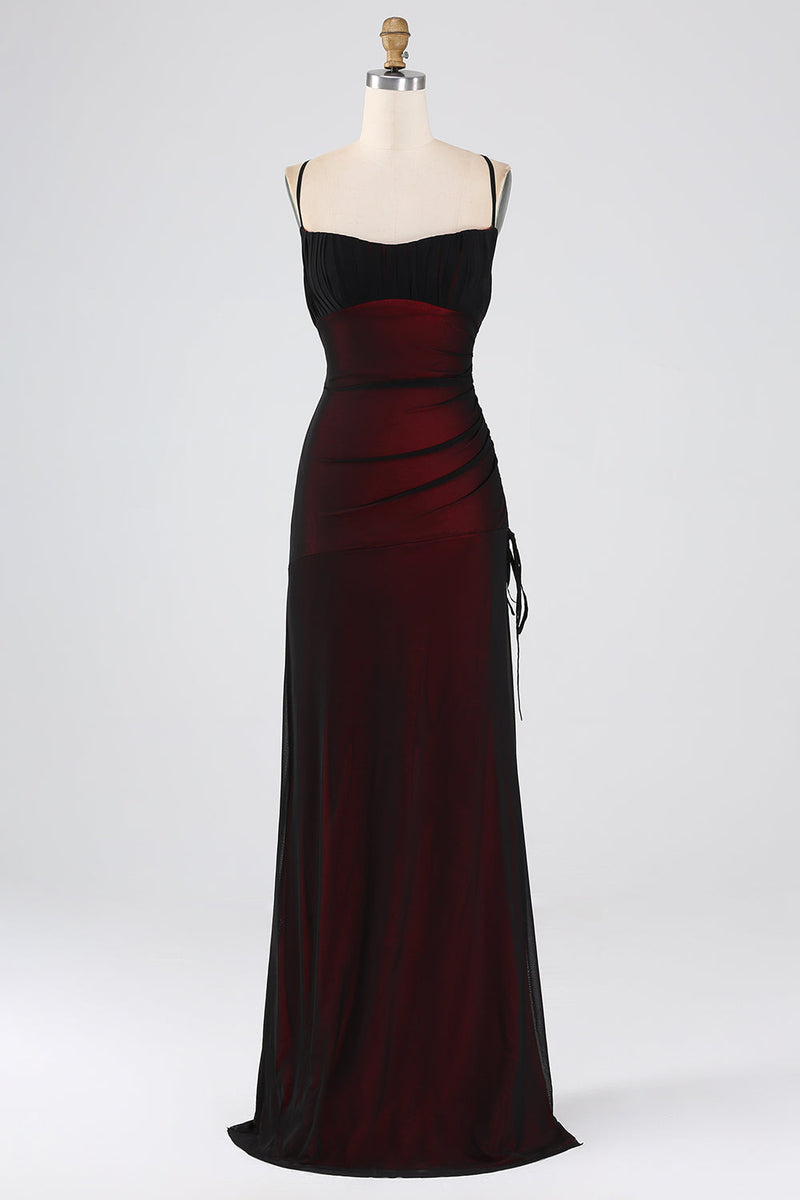 Load image into Gallery viewer, Sheath Spaghetti Straps Black Red Floor Length Bridesmaid Dress