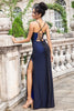 Load image into Gallery viewer, Sheath Spaghetti Straps Black Red Floor Length Bridesmaid Dress