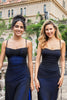 Load image into Gallery viewer, Sheath Spaghetti Straps Black Red Floor Length Bridesmaid Dress