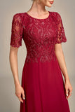 Burgundy A Line Round Neck Long Choir Dress With Sequins