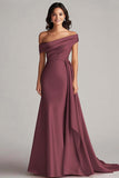 One Shoulder Pleated Champagne Sheath Long Formal Dress