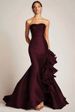 Strapless Black Mermaid Satin Formal Dress
