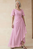 Dusty Sage A Line Ruched Mother of the Bride Dress with Short Sleeves
