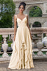 Load image into Gallery viewer, Matcha A Line Spaghetti Straps Long Bridesmaid Dress with Ruffles