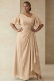 Dusty Sage A Line Ruched Short Sleeves Plus Size Mother Of The Bride Dress with Ruffles