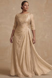 Dusty Sage Ruched A Line Half Sleeves Plus Size Mother Of The Bride Dress