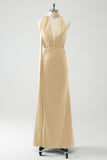 Peacock Sheath Halter Backless Bridesmaid Dress with Slit