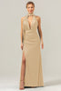 Load image into Gallery viewer, Peacock Sheath V-Neck Backless Long Bridesmaid Dress with Slit