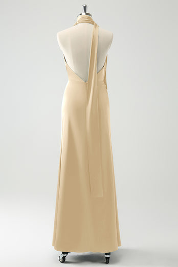 Peacock Sheath Halter Backless Bridesmaid Dress with Slit