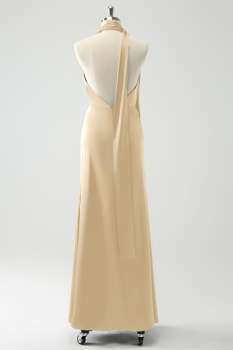 Load image into Gallery viewer, Peacock Sheath Halter Backless Bridesmaid Dress with Slit