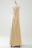 Peacock Sheath Halter Backless Bridesmaid Dress with Slit