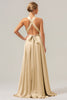 Load image into Gallery viewer, Pink A Line V-Neck Backless Satin Long Bridesmaid Dress with Slit