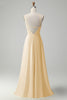 Load image into Gallery viewer, Yellow A Line Halter Cut Out Long Bridesmaid Dress with Flower