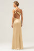 Load image into Gallery viewer, Olive Mermaid One Shoulder Backless Satin Long Bridesmaid Dress