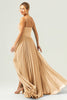 Load image into Gallery viewer, A-Line Spaghetti Straps Pleated Chiffon Eucalyptus Bridesmaid Dress with Slit