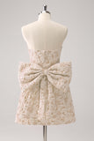 Light Yellow Floral Strapless A Line Graduation Dress With Bow