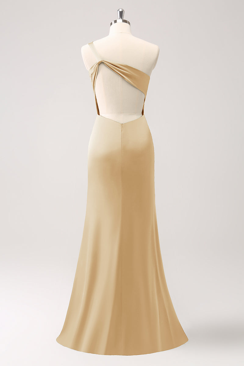 Load image into Gallery viewer, Olive One Shoulder Mermaid Satin Long Bridesmaid Dress