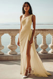 Chiffon Ivory One Shoulder Maxi Sheath Beach Engagement Dress with Slit