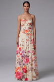 Ivory Printed Spaghetti Straps A Line Floral Dress
