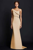 Khaki Mermaid One Shoulder Long Formal Dress