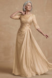 Dusty Sage Ruched A Line Boat Neck Long Mother of the Bride Dress