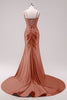 Load image into Gallery viewer, Fuchsia Mermaid Spaghetti Straps Corset Sequin Prom Dress with Slit