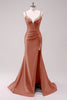 Load image into Gallery viewer, Fuchsia Mermaid Spaghetti Straps Corset Sequin Prom Dress with Slit