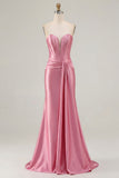 Strapless Mermaid Dark Green Corset Long Prom Dress with Sash