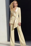 2 Piece Pink Peak Lapel Women's Work Suits with Sash