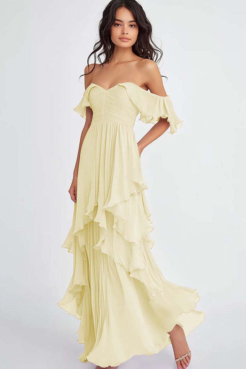 Load image into Gallery viewer, Ruffled Pleated Lilac Off the Shoulder A Line Formal Dress