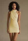 White Halter Ruched Short Graduation Dress