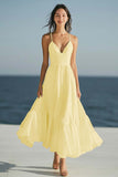 Ivory Spaghetti Straps Maxi A Line Rehearsal Dinner Dress