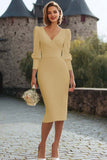 White Sheath Long Sleeve Midi Engagement Dress