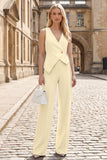 2 Piece V-Neck Sky Blue Sleeveless Women's Work Suits