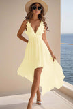 A Line V Neck Ruffled Chiffon Graduation Dress