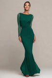 Black Mermaid Boat Neck Maxi Formal Dress