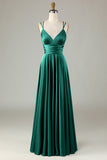 A-Line Sleeveless Olive Long Bridesmaid Dress