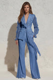 White Notched Lapel Ruffled Slim Fit Women Suit