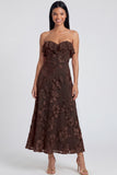 Strapless Light Blue Embroidery A Line Maxi Floral Dress with Ruffles