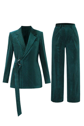 Peacock Blue Stripes Notched Lapel 2 Pieces Suits with Belt