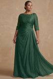 Dusty Sage Ruched A Line Half Sleeves Plus Size Mother Of The Bride Dress