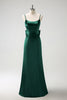 Load image into Gallery viewer, Dark Green Mermaid Spaghetti Straps Satin Bow Ruffle Long Bridesmaid Dress