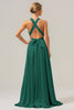 Load image into Gallery viewer, Pink A Line V-Neck Backless Satin Long Bridesmaid Dress with Slit