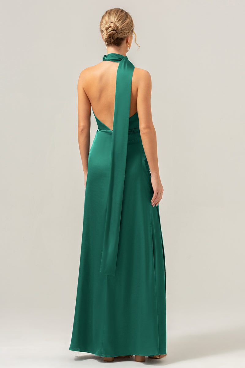 Load image into Gallery viewer, Peacock Sheath V-Neck Backless Long Bridesmaid Dress with Slit