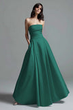 Strapless Sky Blue A Line Satin Formal Dress