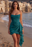 Ivory Strapless Bodycon Ruched Mini Graduation Dress with Ruffles