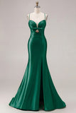 Fuchsia Mermaid Cut Out Pleated Satin Bowed Long Prom Dress with Slit