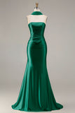 Strapless Champagne Two Piece Mermaid Beaded Convertible Long Prom Dress with a Neck Scarf