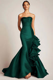 Strapless Black Mermaid Satin Formal Dress