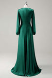 A Line Round Neck Long Sleeves Sage Bridesmaid Dress